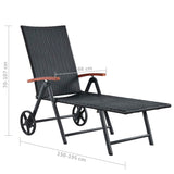 NNEVL Sun Lounger with Wheels Poly Rattan Black