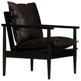 NNEVL Armchair Black Real Leather with Solid Wood Acacia