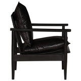NNEVL Armchair Black Real Leather with Solid Wood Acacia
