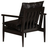 NNEVL Armchair Black Real Leather with Solid Wood Acacia