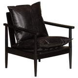 NNEVL Armchair Black Real Leather with Solid Wood Acacia