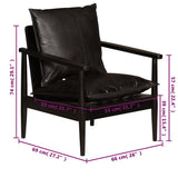 NNEVL Armchair Black Real Leather with Solid Wood Acacia