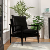 NNEVL Armchair Black Real Leather with Solid Wood Acacia