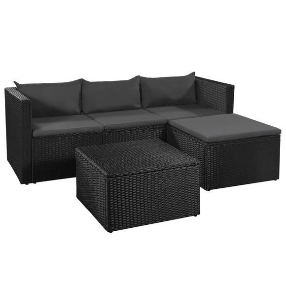 NNEVL 3 Piece Garden Lounge Set Poly Rattan Black and Grey