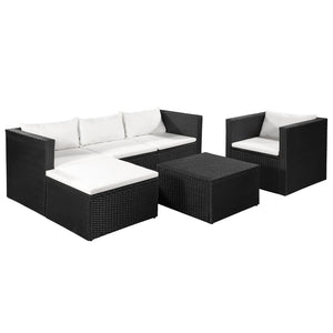 NNEVL 4 Piece Garden Lounge Set Poly Rattan Black and White