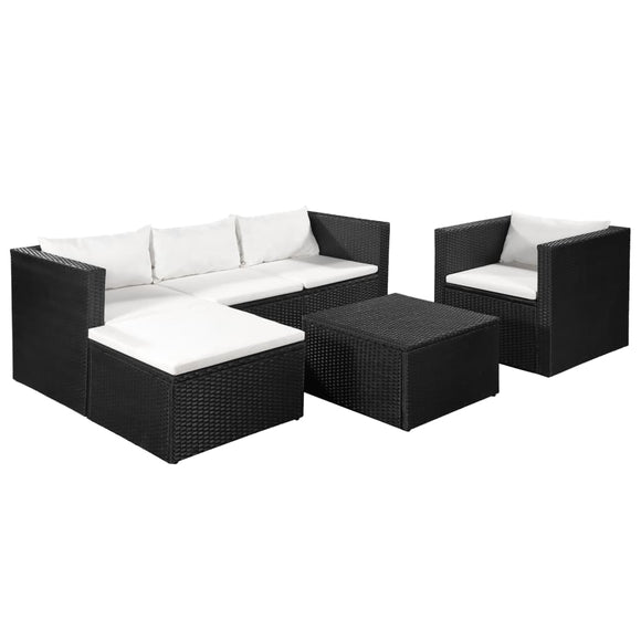 NNEVL 4 Piece Garden Lounge Set Poly Rattan Black and White