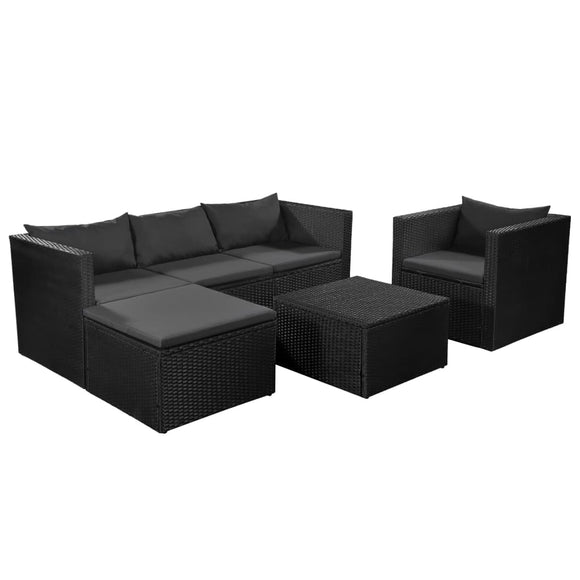 NNEVL 4 Piece Garden Lounge Set Poly Rattan Black and Grey
