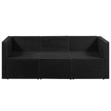 NNEVL 3 Seater Garden Sofa Black Poly Rattan with White Cushions