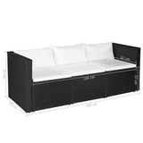 NNEVL 3 Seater Garden Sofa Black Poly Rattan with White Cushions