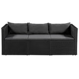 NNEVL 3 Seater Garden Sofa Black Poly Rattan with Grey Cushions