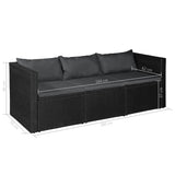 NNEVL 3 Seater Garden Sofa Black Poly Rattan with Grey Cushions