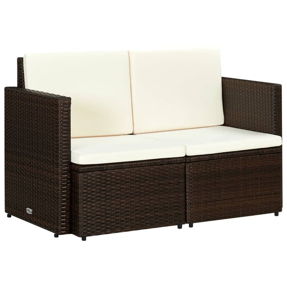 NNEVL 2 Seater Garden Sofa with Cushions Brown Poly Rattan