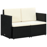 NNEVL 2 Seater Garden Sofa with Cushions Black Poly Rattan