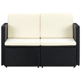 NNEVL 2 Seater Garden Sofa with Cushions Black Poly Rattan