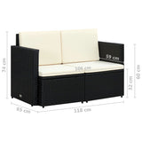 NNEVL 2 Seater Garden Sofa with Cushions Black Poly Rattan