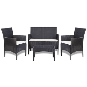 NNEVL Garden Sofa Set 7 Pieces Poly Rattan Black and Cream White