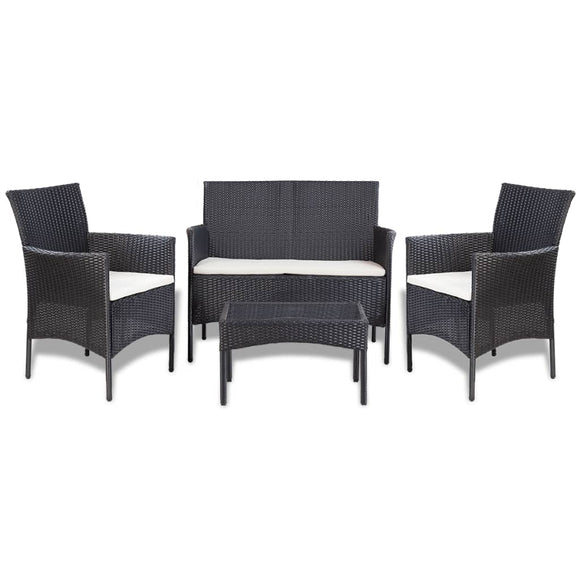 NNEVL Garden Sofa Set 7 Pieces Poly Rattan Black and Cream White