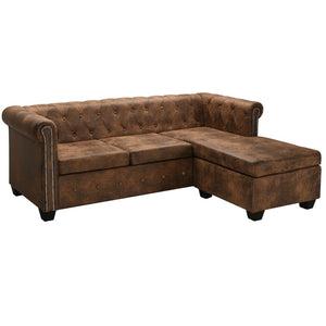 NNEVL L-shaped Chesterfield Sofa Artificial Suede Leather Brown