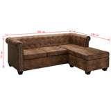 NNEVL L-shaped Chesterfield Sofa Artificial Suede Leather Brown