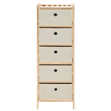 NNEVL Storage Rack with 5 Fabric Baskets Cedar Wood Beige