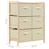 NNEVL Storage Rack with 6 Fabric Baskets Cedar Wood Beige