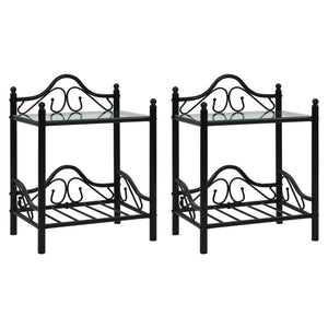 NNEVL Bedside Tables 2 pcs Steel and Tempered Glass 45x30.5x60 cm Black