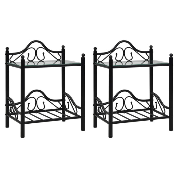 NNEVL Bedside Tables 2 pcs Steel and Tempered Glass 45x30.5x60 cm Black