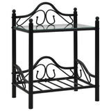 NNEVL Bedside Tables 2 pcs Steel and Tempered Glass 45x30.5x60 cm Black