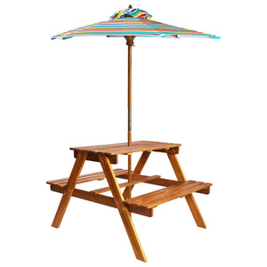 NNEVL Kids Picnic Table with Parasol 79x90x60 cm Solid Acacia Wood