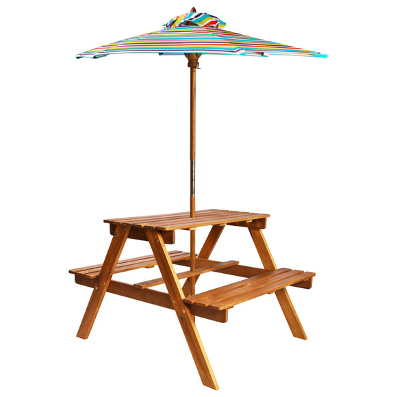 NNEVL Kids Picnic Table with Parasol 79x90x60 cm Solid Acacia Wood