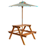 NNEVL Kids Picnic Table with Parasol 79x90x60 cm Solid Acacia Wood