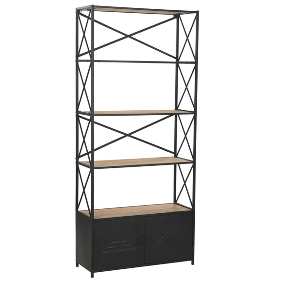 NNEVL Bookcase Solid Firwood and Steel 80x32.5x180 cm