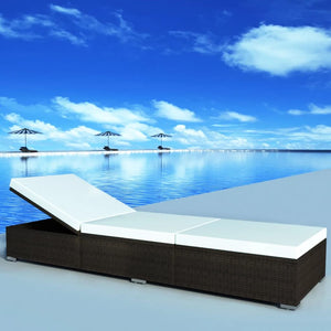 NNEVL Sun Lounger with Cushion Poly Rattan Brown