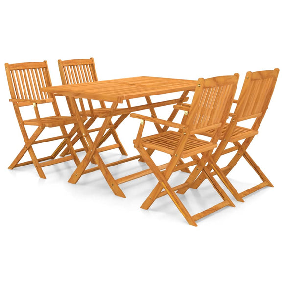 NNEVL 5 Piece Folding Outdoor Dining Set Solid Acacia Wood