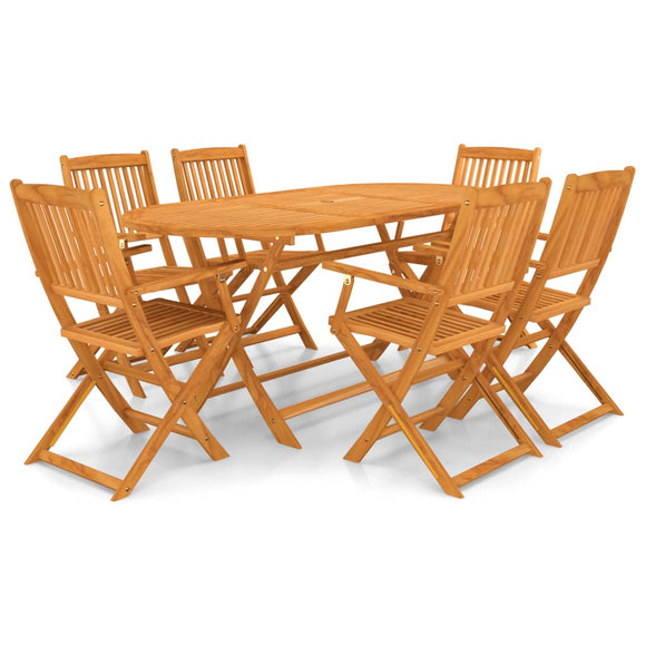 NNEVL 7 Piece Folding Outdoor Dining Set Solid Acacia Wood