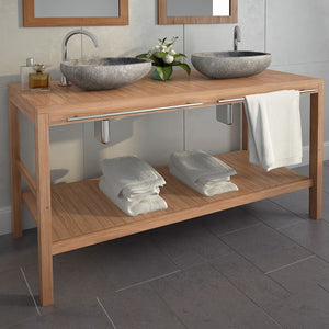 NNEVL Bathroom Vanity Cabinet Solid Teak 132x45x75 cm