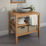 NNEVL Bathroom Vanity Cabinet with 2 Baskets Solid Teak 74x45x75 cm
