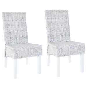 NNEVL Dining Chairs 2 pcs Light Brown Kubu Rattan and Mango Wood