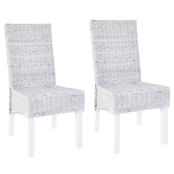 NNEVL Dining Chairs 2 pcs Light Brown Kubu Rattan and Mango Wood