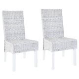 NNEVL Dining Chairs 2 pcs Light Brown Kubu Rattan and Mango Wood