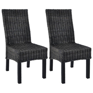 NNEVL Dining Chairs 2 pcs Black Kubu Rattan and Mango Wood