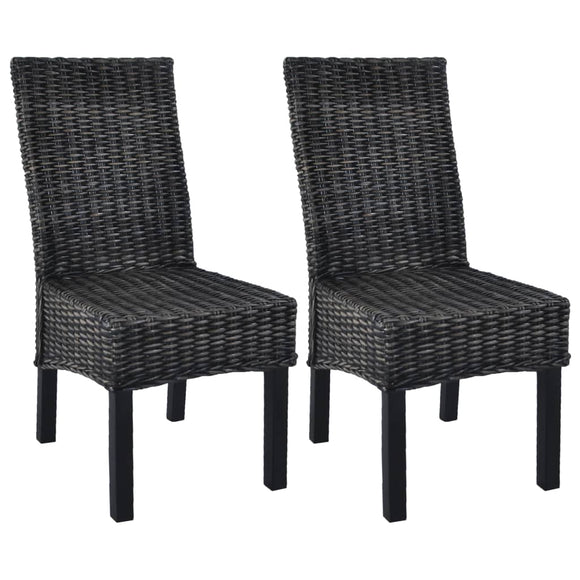 NNEVL Dining Chairs 2 pcs Black Kubu Rattan and Mango Wood