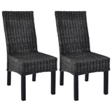 NNEVL Dining Chairs 2 pcs Black Kubu Rattan and Mango Wood
