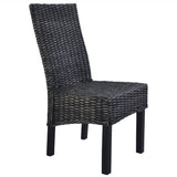 NNEVL Dining Chairs 2 pcs Black Kubu Rattan and Mango Wood
