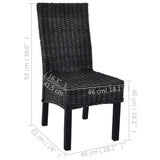 NNEVL Dining Chairs 2 pcs Black Kubu Rattan and Mango Wood