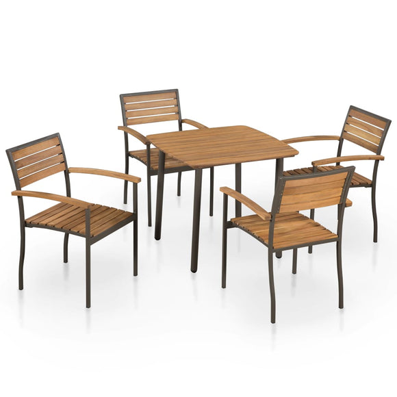 NNEVL 5 Piece Outdoor Dining Set Solid Acacia Wood and Steel