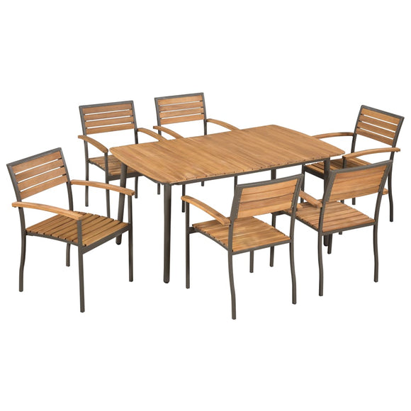 NNEVL 7 Piece Outdoor Dining Set Solid Acacia Wood and Steel