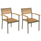 NNEVL Stackable Outdoor Chairs 2 pcs Solid Acacia Wood and Steel