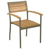 NNEVL Stackable Outdoor Chairs 2 pcs Solid Acacia Wood and Steel