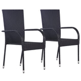 NNEVL Stackable Outdoor Chairs 2 pcs Poly Rattan Black